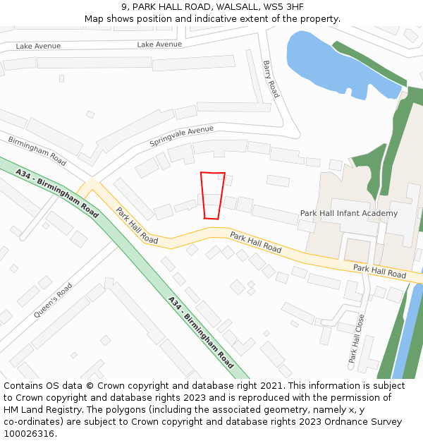 9, PARK HALL ROAD, WALSALL, WS5 3HF: Location map and indicative extent of plot