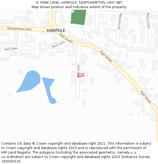 9, PARK LANE, HARPOLE, NORTHAMPTON, NN7 4BT: Location map and indicative extent of plot