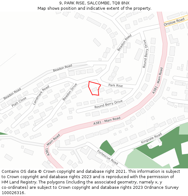 9, PARK RISE, SALCOMBE, TQ8 8NX: Location map and indicative extent of plot