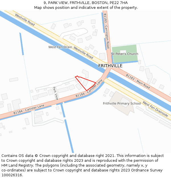 9, PARK VIEW, FRITHVILLE, BOSTON, PE22 7HA: Location map and indicative extent of plot