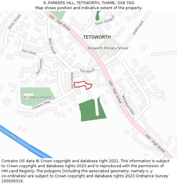 9, PARKERS HILL, TETSWORTH, THAME, OX9 7AG: Location map and indicative extent of plot