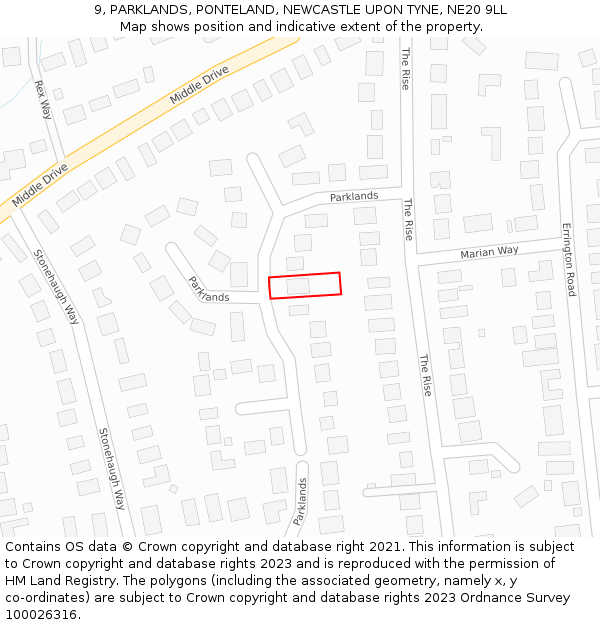 9, PARKLANDS, PONTELAND, NEWCASTLE UPON TYNE, NE20 9LL: Location map and indicative extent of plot