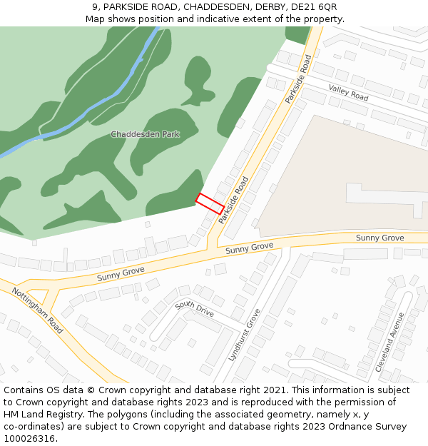 9, PARKSIDE ROAD, CHADDESDEN, DERBY, DE21 6QR: Location map and indicative extent of plot