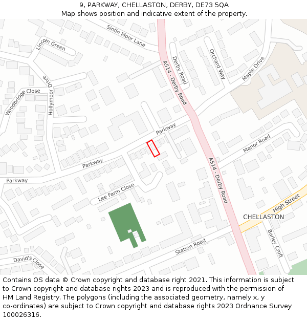 9, PARKWAY, CHELLASTON, DERBY, DE73 5QA: Location map and indicative extent of plot
