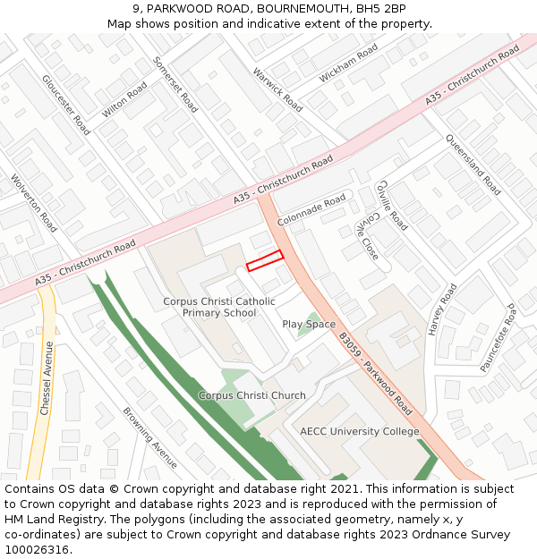 9, PARKWOOD ROAD, BOURNEMOUTH, BH5 2BP: Location map and indicative extent of plot
