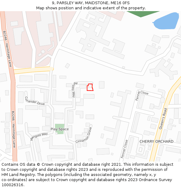 9, PARSLEY WAY, MAIDSTONE, ME16 0FS: Location map and indicative extent of plot