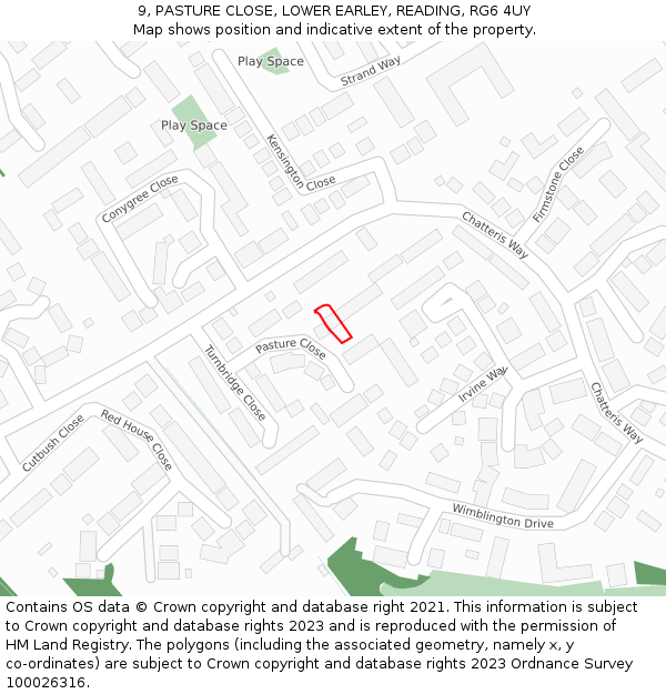9, PASTURE CLOSE, LOWER EARLEY, READING, RG6 4UY: Location map and indicative extent of plot