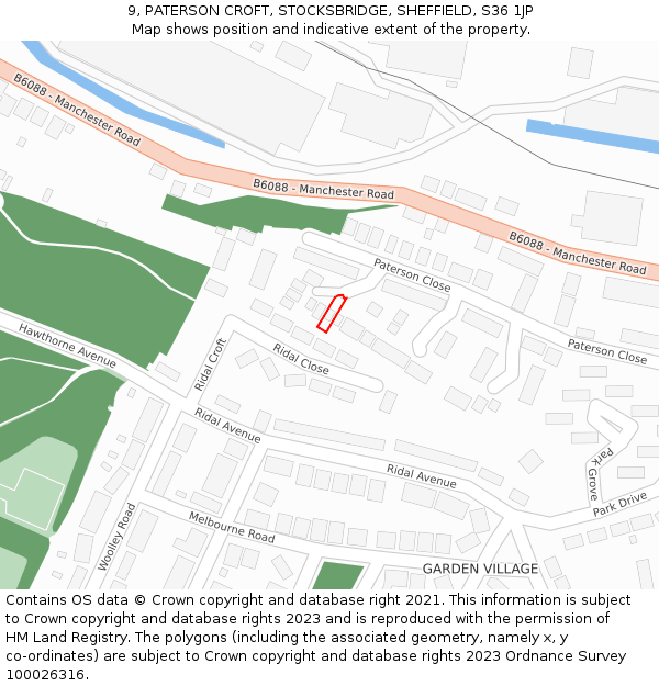 9, PATERSON CROFT, STOCKSBRIDGE, SHEFFIELD, S36 1JP: Location map and indicative extent of plot