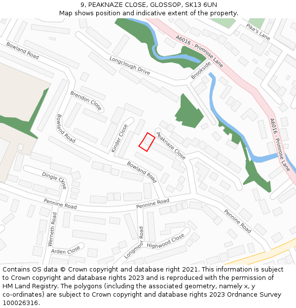9, PEAKNAZE CLOSE, GLOSSOP, SK13 6UN: Location map and indicative extent of plot