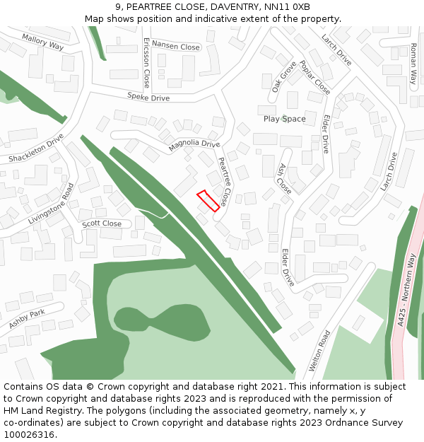 9, PEARTREE CLOSE, DAVENTRY, NN11 0XB: Location map and indicative extent of plot