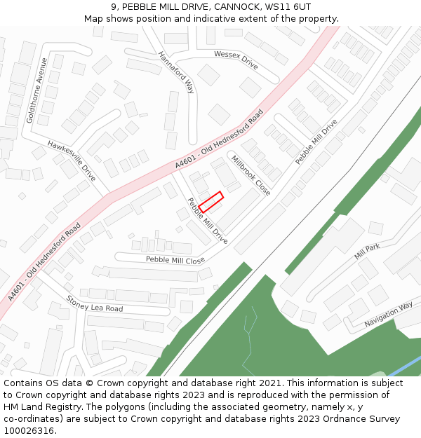 9, PEBBLE MILL DRIVE, CANNOCK, WS11 6UT: Location map and indicative extent of plot