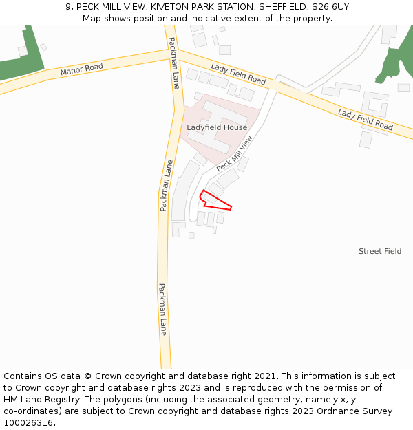 9, PECK MILL VIEW, KIVETON PARK STATION, SHEFFIELD, S26 6UY: Location map and indicative extent of plot