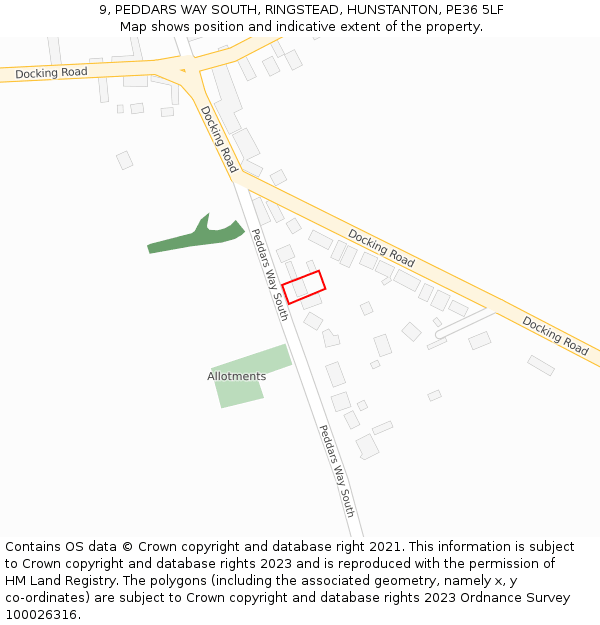 9, PEDDARS WAY SOUTH, RINGSTEAD, HUNSTANTON, PE36 5LF: Location map and indicative extent of plot