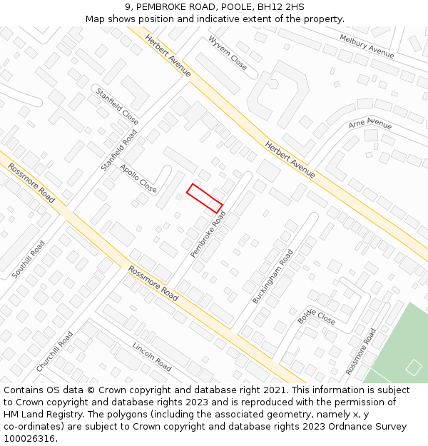 9, PEMBROKE ROAD, POOLE, BH12 2HS: Location map and indicative extent of plot