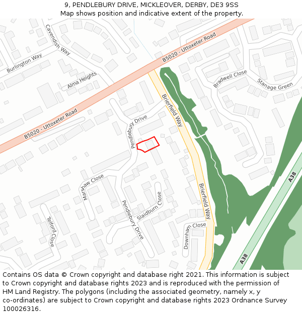 9, PENDLEBURY DRIVE, MICKLEOVER, DERBY, DE3 9SS: Location map and indicative extent of plot