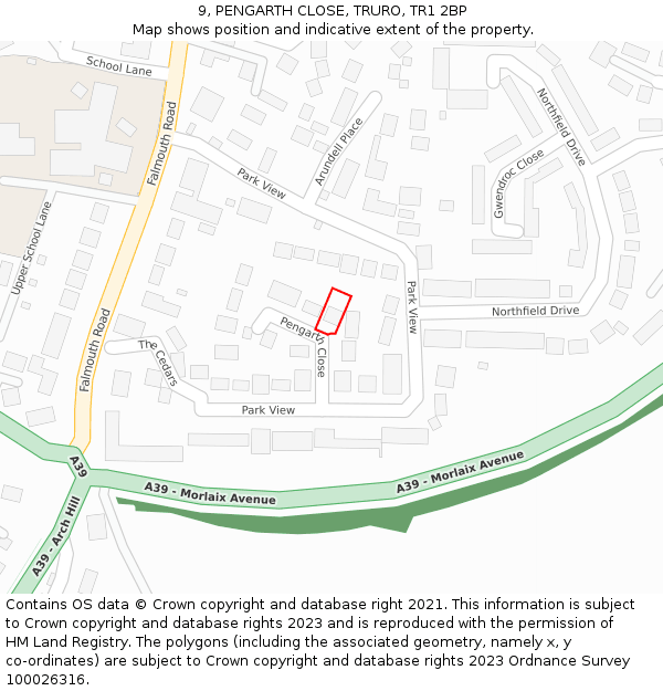 9, PENGARTH CLOSE, TRURO, TR1 2BP: Location map and indicative extent of plot