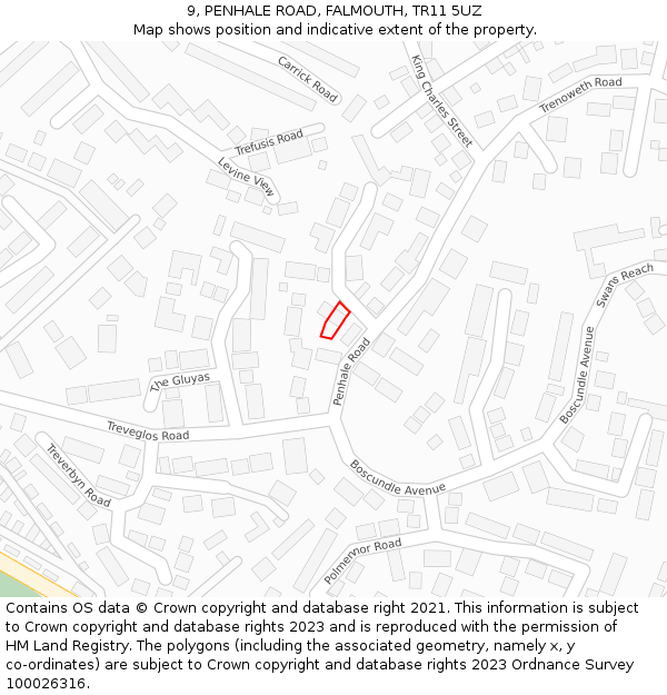 9, PENHALE ROAD, FALMOUTH, TR11 5UZ: Location map and indicative extent of plot