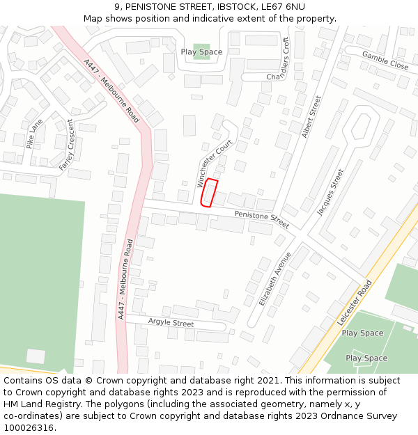 9, PENISTONE STREET, IBSTOCK, LE67 6NU: Location map and indicative extent of plot