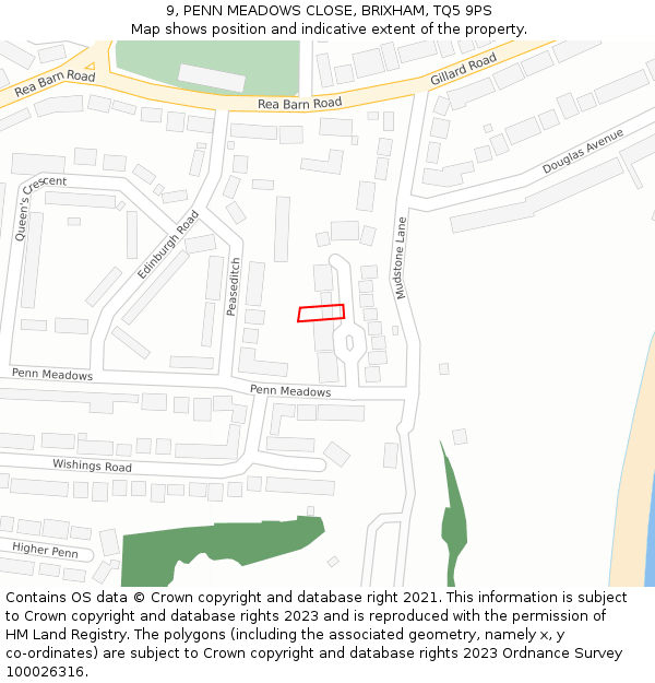 9, PENN MEADOWS CLOSE, BRIXHAM, TQ5 9PS: Location map and indicative extent of plot