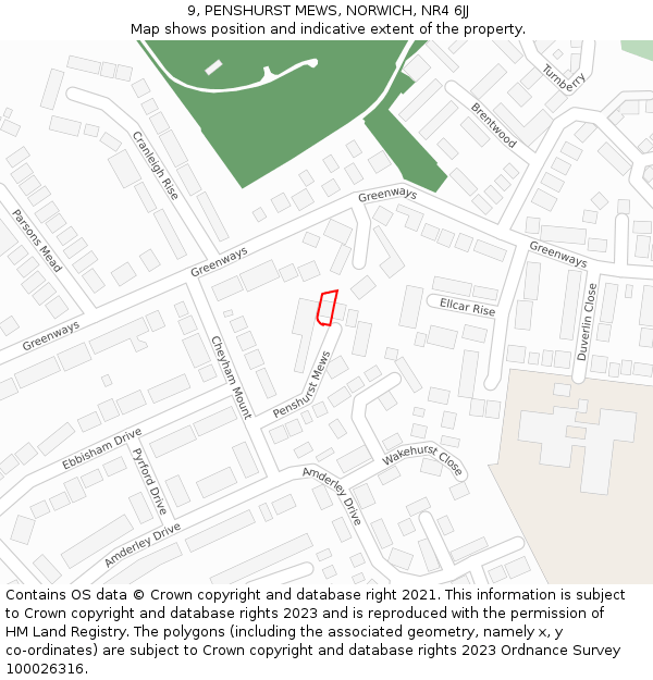 9, PENSHURST MEWS, NORWICH, NR4 6JJ: Location map and indicative extent of plot