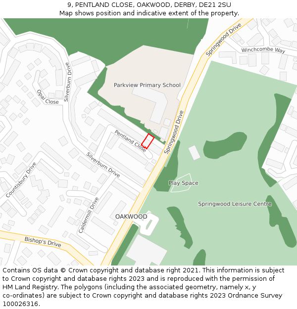9, PENTLAND CLOSE, OAKWOOD, DERBY, DE21 2SU: Location map and indicative extent of plot