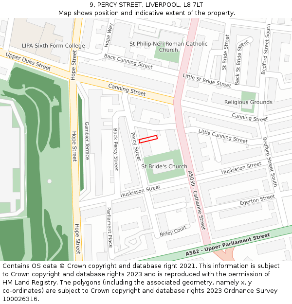 9, PERCY STREET, LIVERPOOL, L8 7LT: Location map and indicative extent of plot