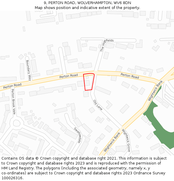 9, PERTON ROAD, WOLVERHAMPTON, WV6 8DN: Location map and indicative extent of plot