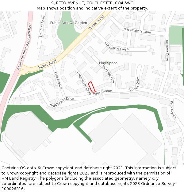 9, PETO AVENUE, COLCHESTER, CO4 5WG: Location map and indicative extent of plot
