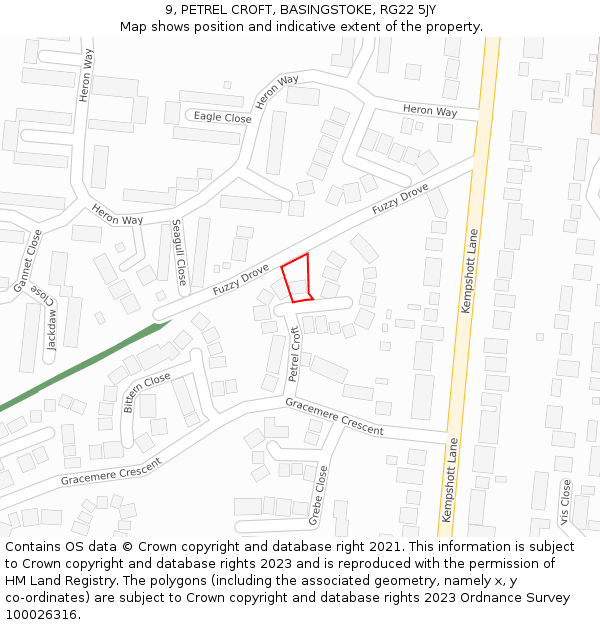 9, PETREL CROFT, BASINGSTOKE, RG22 5JY: Location map and indicative extent of plot