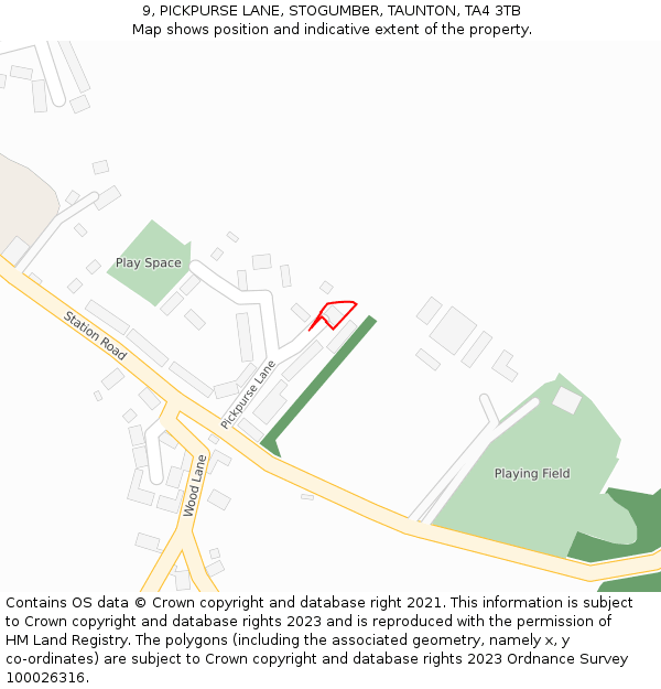 9, PICKPURSE LANE, STOGUMBER, TAUNTON, TA4 3TB: Location map and indicative extent of plot