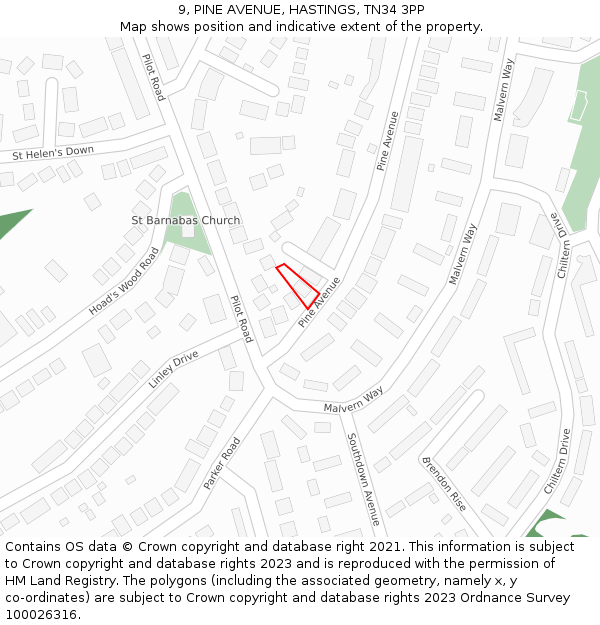 9, PINE AVENUE, HASTINGS, TN34 3PP: Location map and indicative extent of plot
