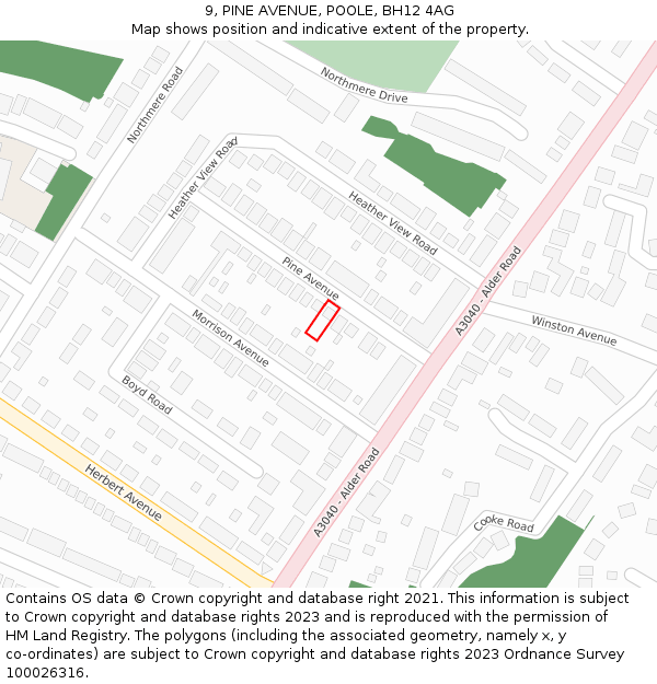9, PINE AVENUE, POOLE, BH12 4AG: Location map and indicative extent of plot
