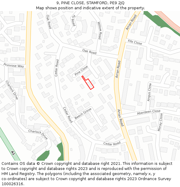 9, PINE CLOSE, STAMFORD, PE9 2JQ: Location map and indicative extent of plot