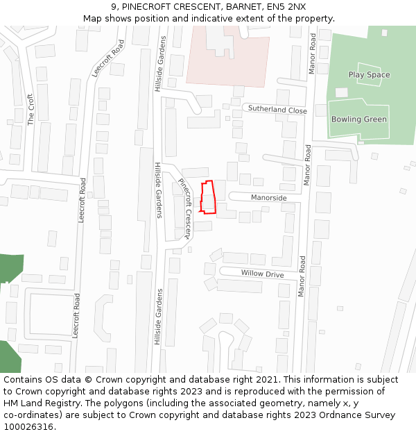 9, PINECROFT CRESCENT, BARNET, EN5 2NX: Location map and indicative extent of plot