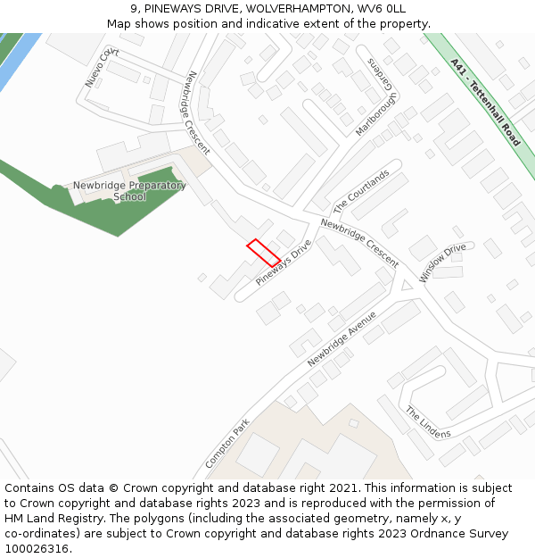 9, PINEWAYS DRIVE, WOLVERHAMPTON, WV6 0LL: Location map and indicative extent of plot