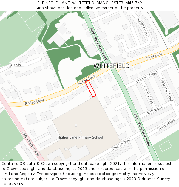 9, PINFOLD LANE, WHITEFIELD, MANCHESTER, M45 7NY: Location map and indicative extent of plot