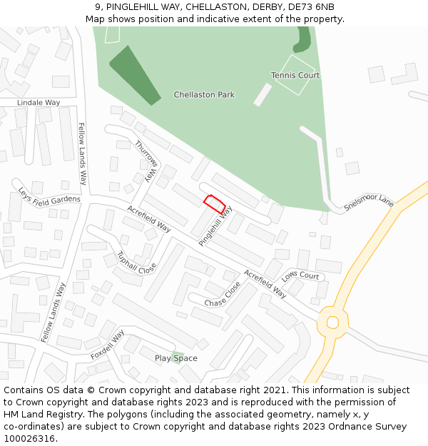 9, PINGLEHILL WAY, CHELLASTON, DERBY, DE73 6NB: Location map and indicative extent of plot