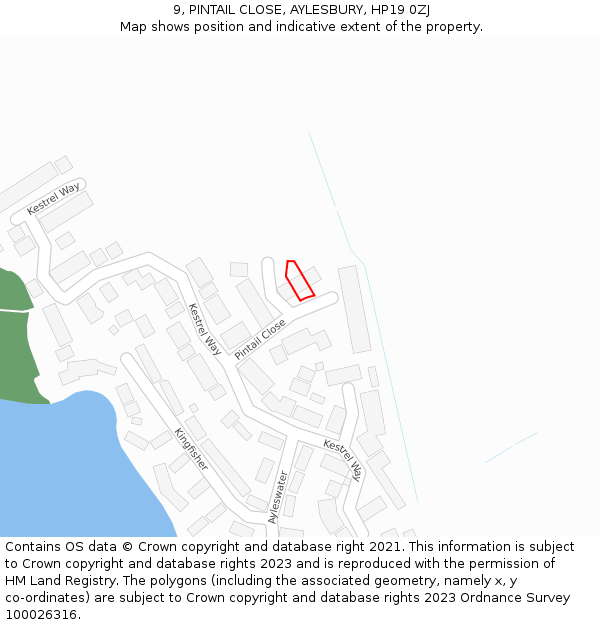 9, PINTAIL CLOSE, AYLESBURY, HP19 0ZJ: Location map and indicative extent of plot