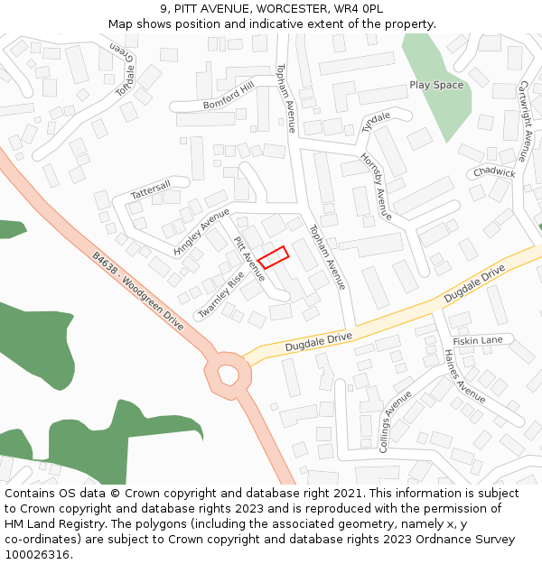 9, PITT AVENUE, WORCESTER, WR4 0PL: Location map and indicative extent of plot