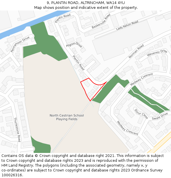 9, PLANTIN ROAD, ALTRINCHAM, WA14 4YU: Location map and indicative extent of plot