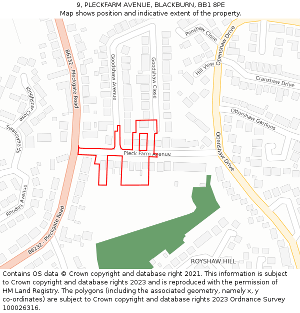 9, PLECKFARM AVENUE, BLACKBURN, BB1 8PE: Location map and indicative extent of plot