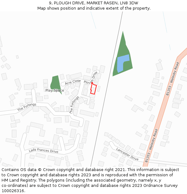 9, PLOUGH DRIVE, MARKET RASEN, LN8 3DW: Location map and indicative extent of plot