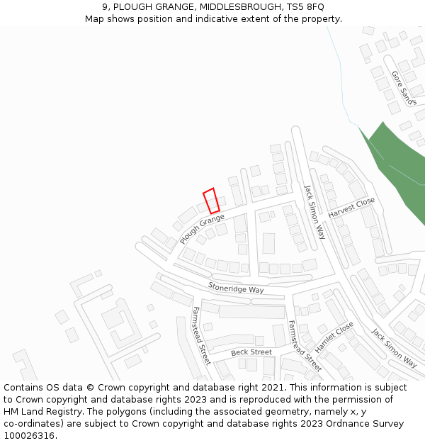 9, PLOUGH GRANGE, MIDDLESBROUGH, TS5 8FQ: Location map and indicative extent of plot