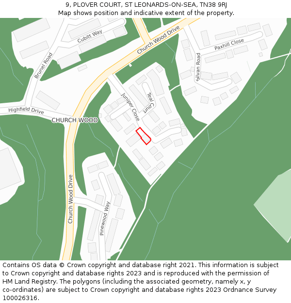 9, PLOVER COURT, ST LEONARDS-ON-SEA, TN38 9RJ: Location map and indicative extent of plot
