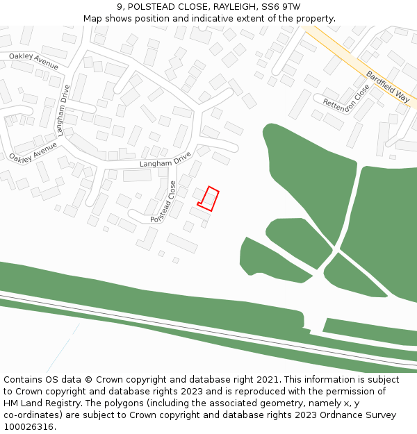 9, POLSTEAD CLOSE, RAYLEIGH, SS6 9TW: Location map and indicative extent of plot