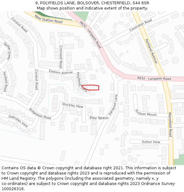 9, POLYFIELDS LANE, BOLSOVER, CHESTERFIELD, S44 6SR: Location map and indicative extent of plot
