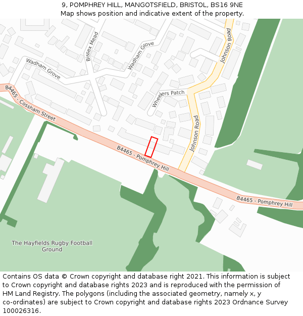 9, POMPHREY HILL, MANGOTSFIELD, BRISTOL, BS16 9NE: Location map and indicative extent of plot