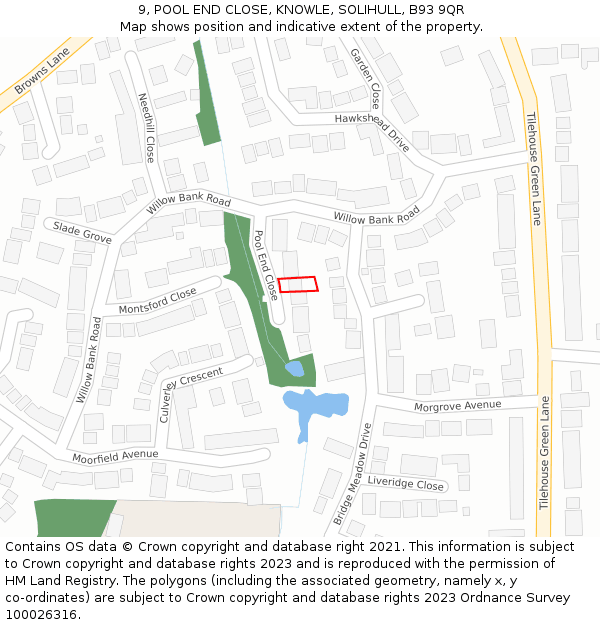 9, POOL END CLOSE, KNOWLE, SOLIHULL, B93 9QR: Location map and indicative extent of plot