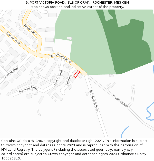 9, PORT VICTORIA ROAD, ISLE OF GRAIN, ROCHESTER, ME3 0EN: Location map and indicative extent of plot