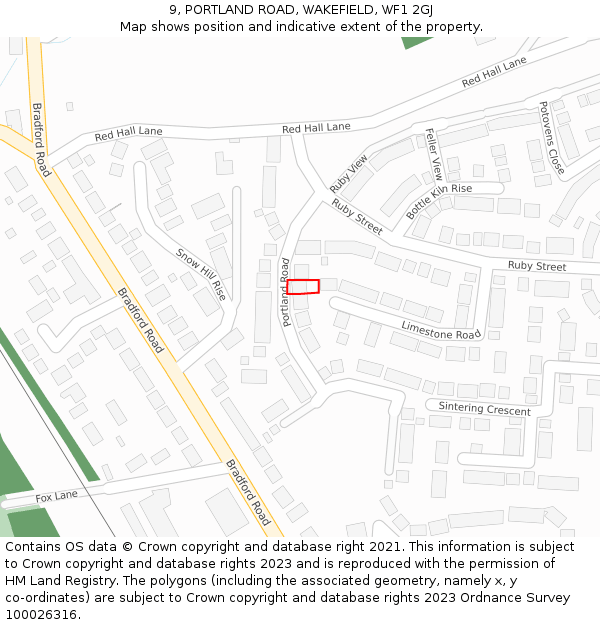 9, PORTLAND ROAD, WAKEFIELD, WF1 2GJ: Location map and indicative extent of plot